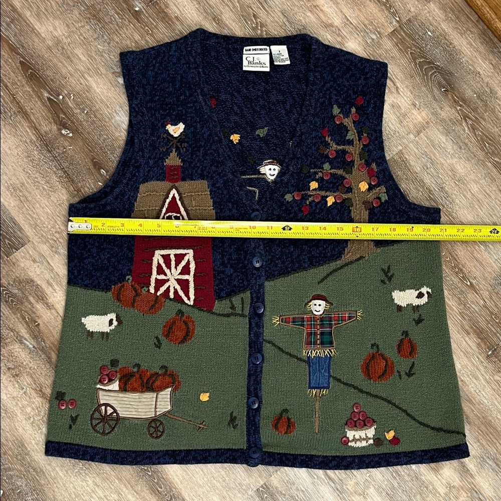 CJ Banks Women’s Size 1X Sweater Vest Hand Embroidered Fall Autumn Pumpkin - Picture 12 of 13